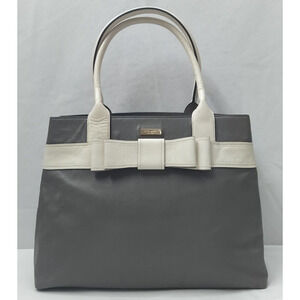 Kate Spade New York Gray Leather Bow Double Handle Large Tote Shoulder Bag